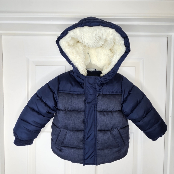 George Winter Coat Puffer Jacket Navy Blue Sherpa Lined Kids Baby Size 12-18M - Picture 11 of 15